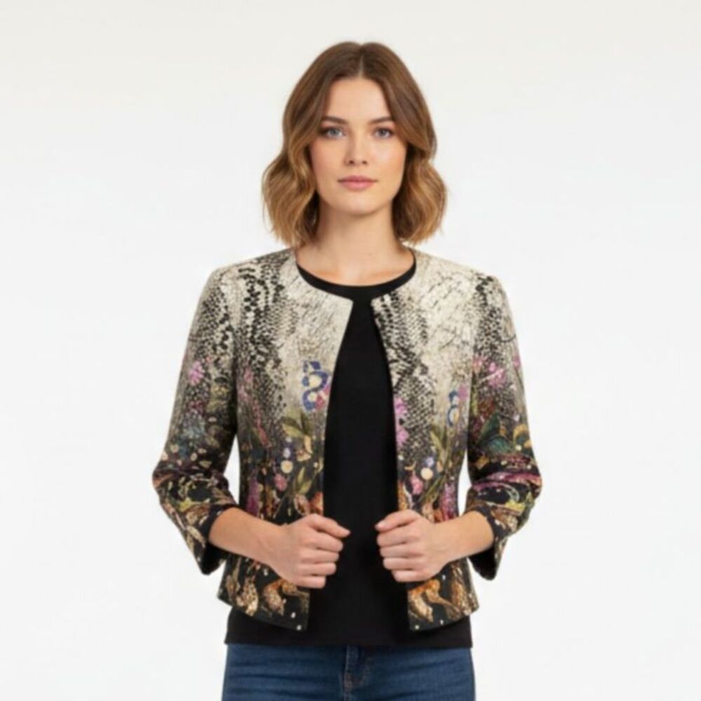 Shibumi Luxury Silk Mixed Media Jacket - Floral & Snakeskin Print‎ - Size 40